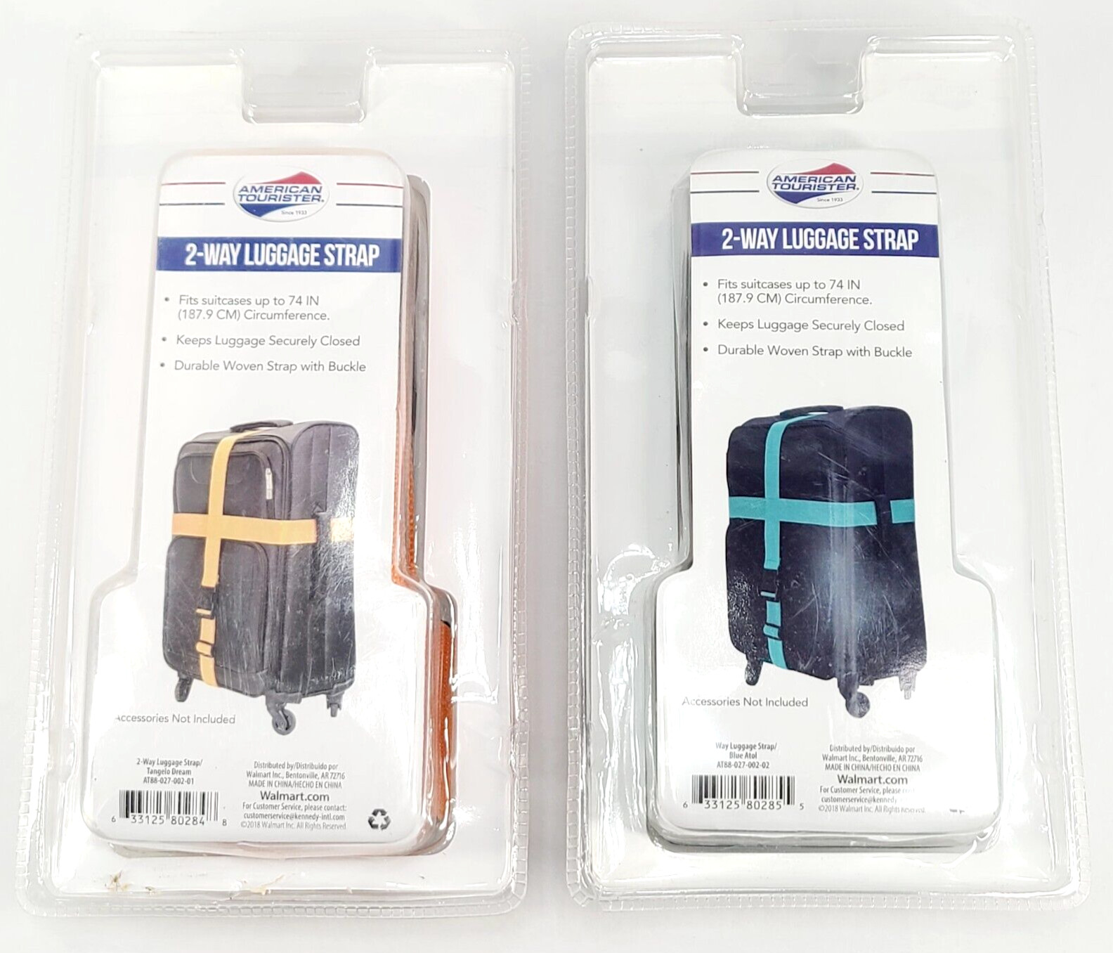 American Tourister Teal and Orange adjustable 2-way Luggage Strap Lot of 2