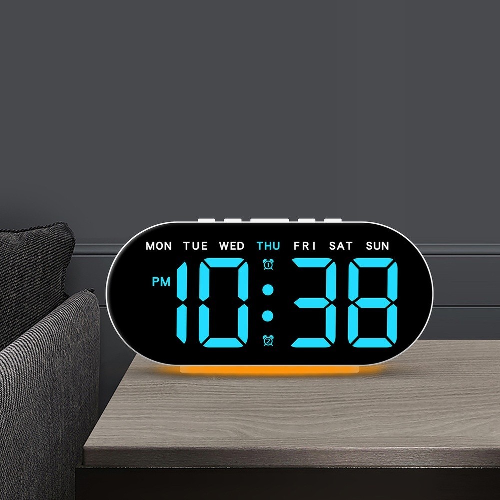 LED Alarm Clock with Large Bright Display Ambient Light and Digital Thermometer
