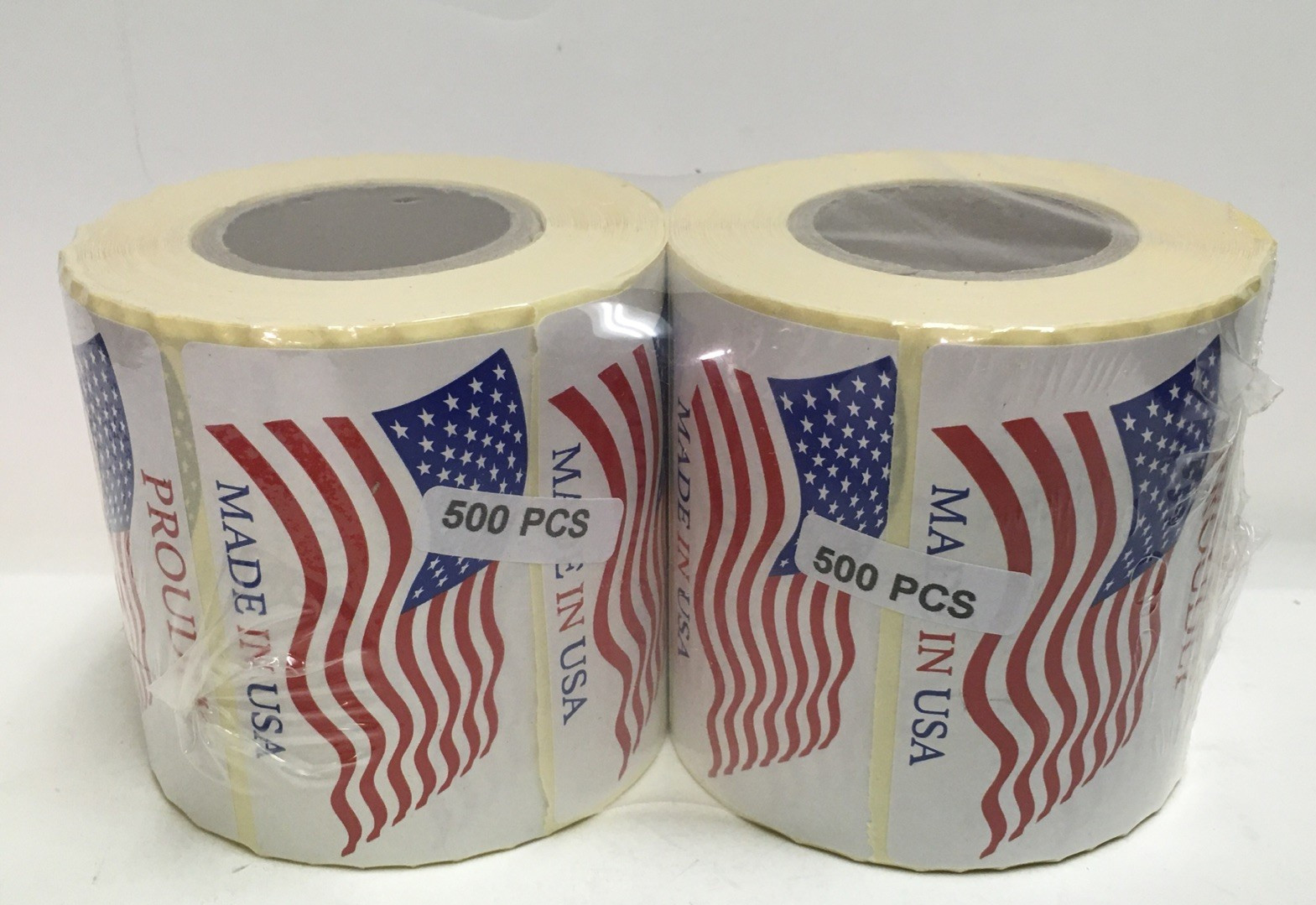 Lot of 2 rolls Made in USA" Labels 3" X 2"  American Flag Stickers 500 each x 2