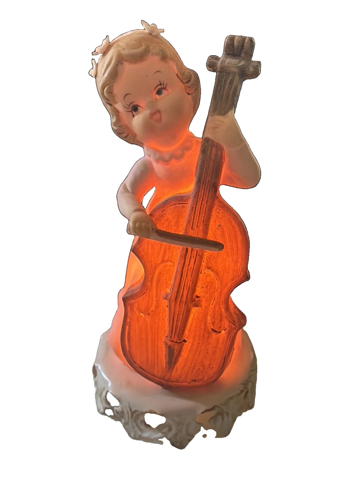 Vintage Porcelain Little Girl Playing Musical Instrument ￼Night Light / Lamp 6”