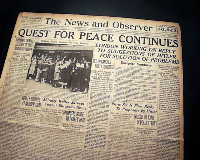 Invasion of Poland World War II Start Close Adolph Hitler Danzig 1939 Newspaper