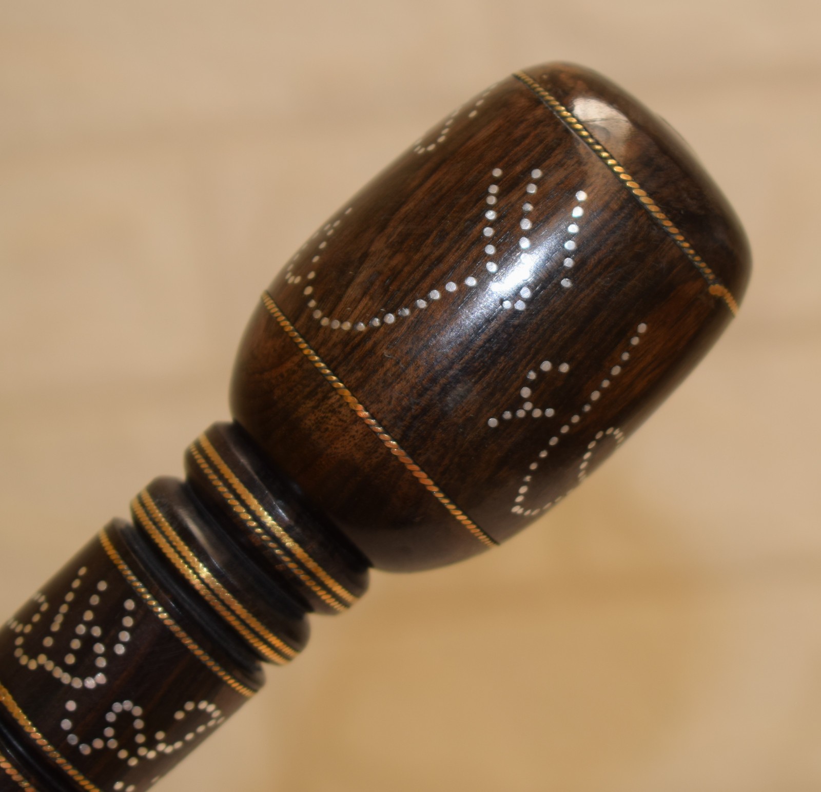 ebony Wood Walking Cane with 99 Names of Allah, Handmade Islamic Inlaid Cane