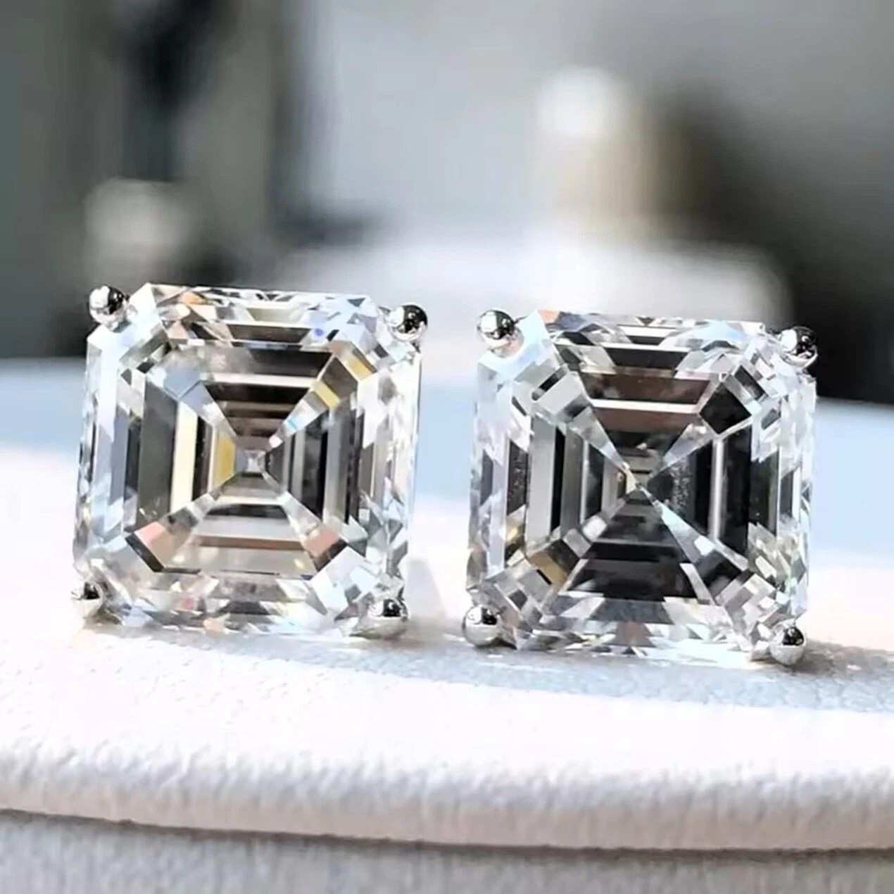 RARE Certified 10 Ct White Diamond Solitaire Earrings, 925 Silver -Great Shine