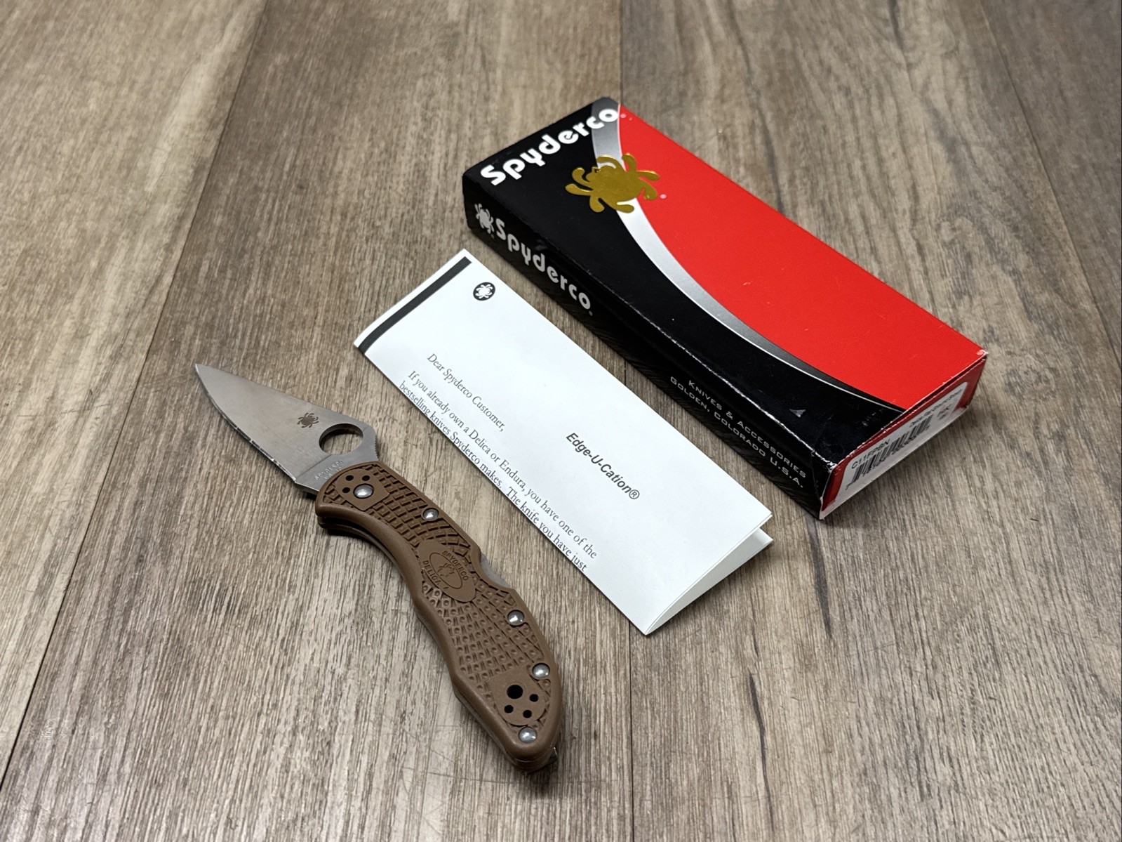 Spyderco Delica 4 Lightweight Brown FRN Flat Ground Plain Edge Folding Knife