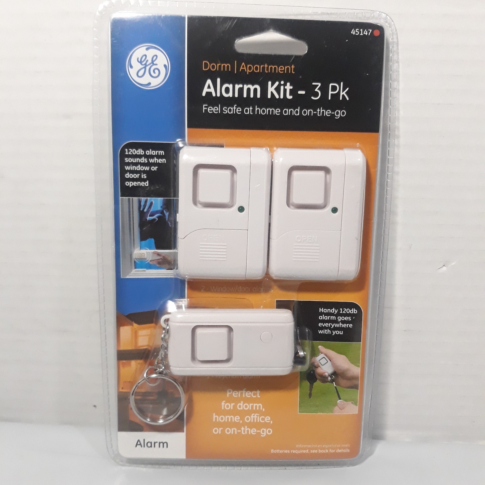 GE Personal Security Dorm/Apartment Kit Door Stop Window/Door Keychain Alarms