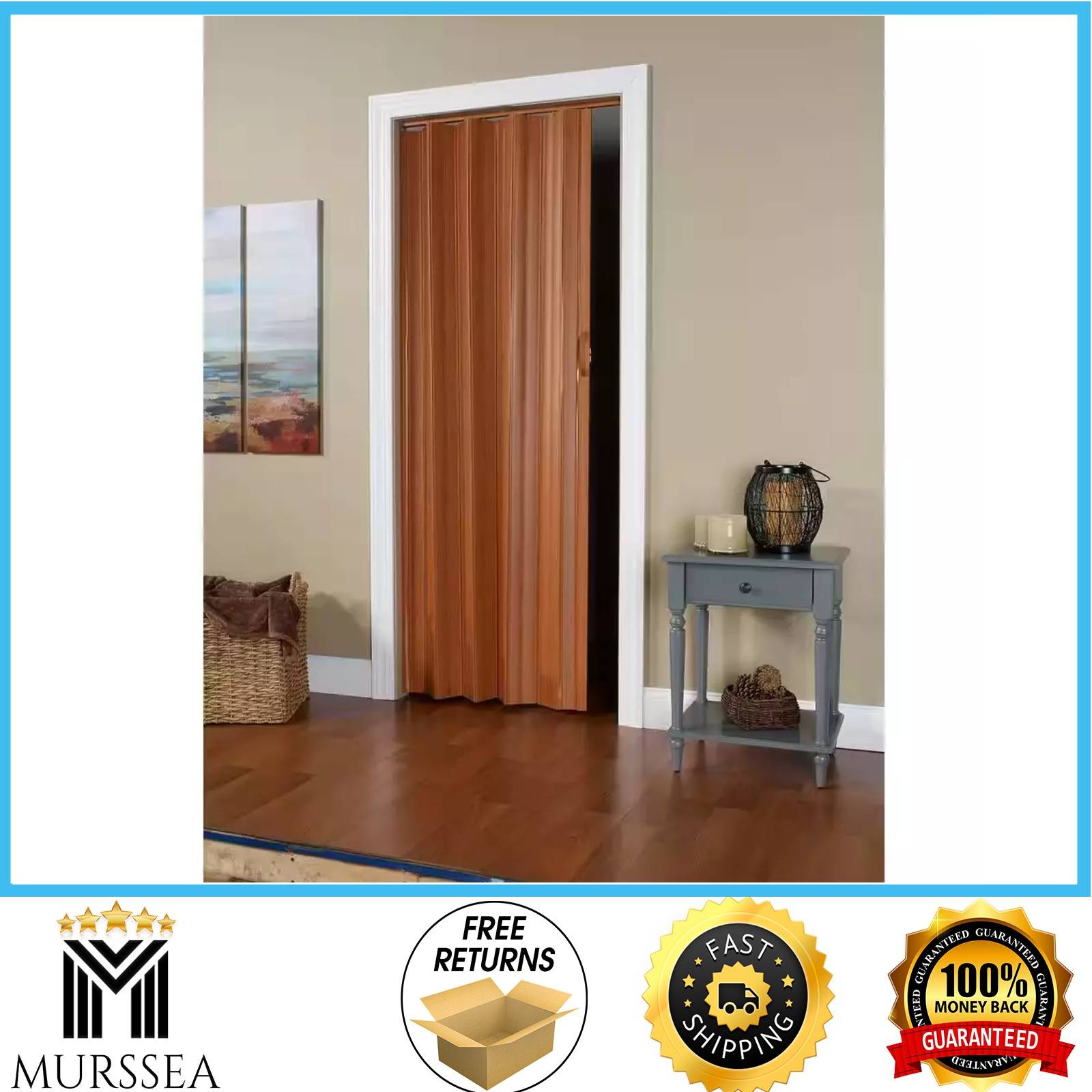36 in. x 80 in. Fruitwood Vinyl Accordion Folding Door with Hardware Trimmable