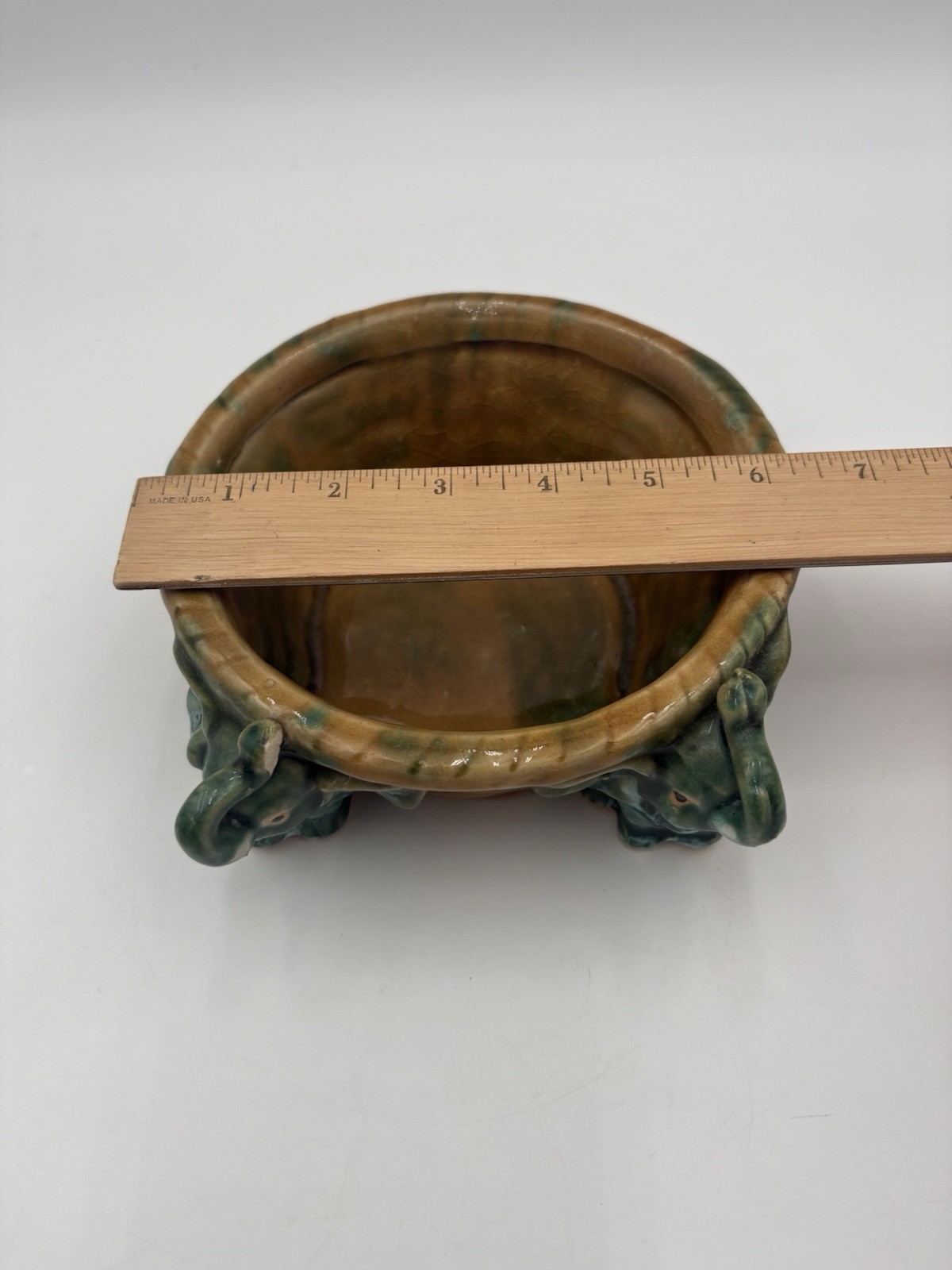 Majolica Style Ceramic Trunks Up Elephant Planter