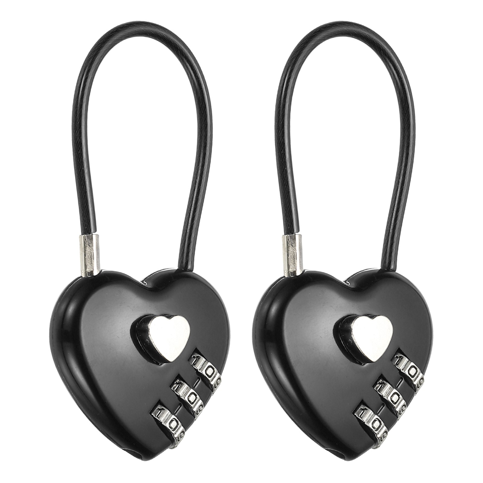 2 Pcs 3 Digit Cable Lock with Combination 4.3" Steel Rope Black