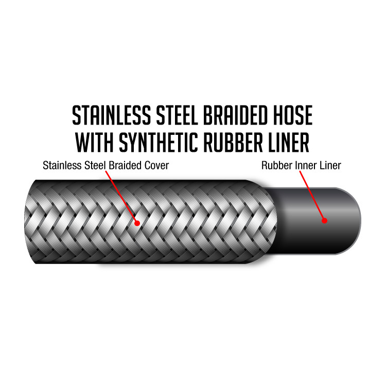 6AN Stainless Steel Braided Hose - Synthetic Rubber Liner - 1 Ft.