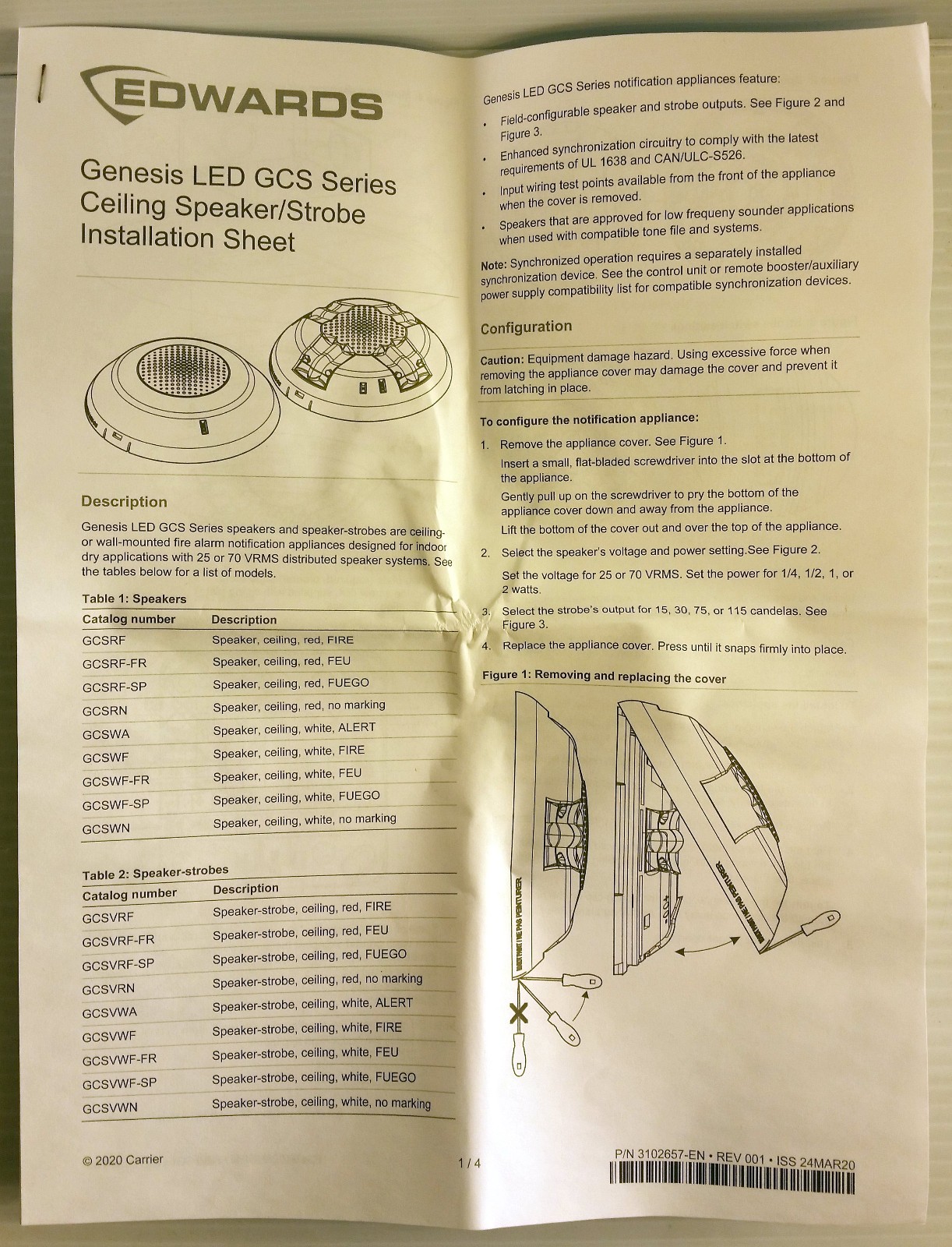Edwards GCSWF Ceiling Speaker / White / FIRE Marking