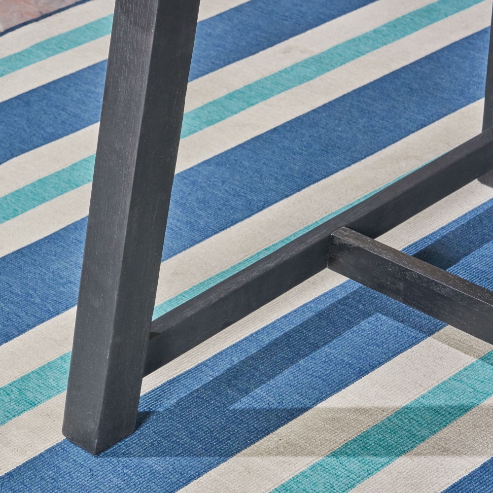 Rustic Acacia Wood Outdoor Dining Table, Slat Panel Top, Gray & Black