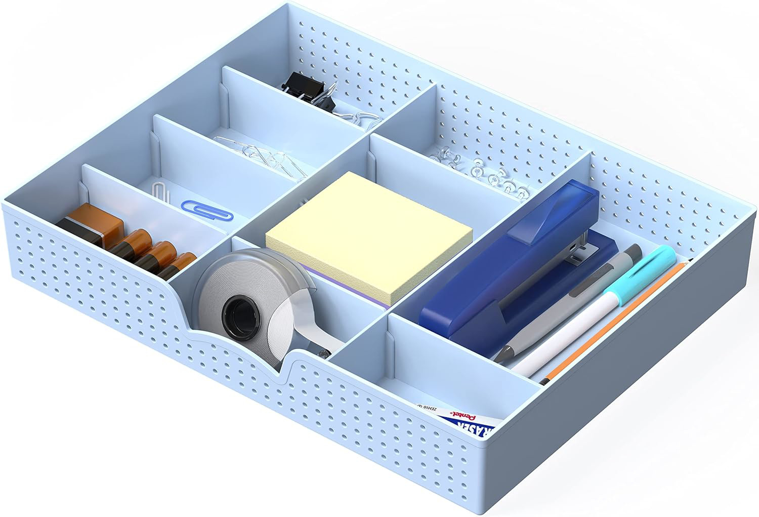 Blue Drawer Organizer Tray - 9 Adjustable Compartments for Home Storage