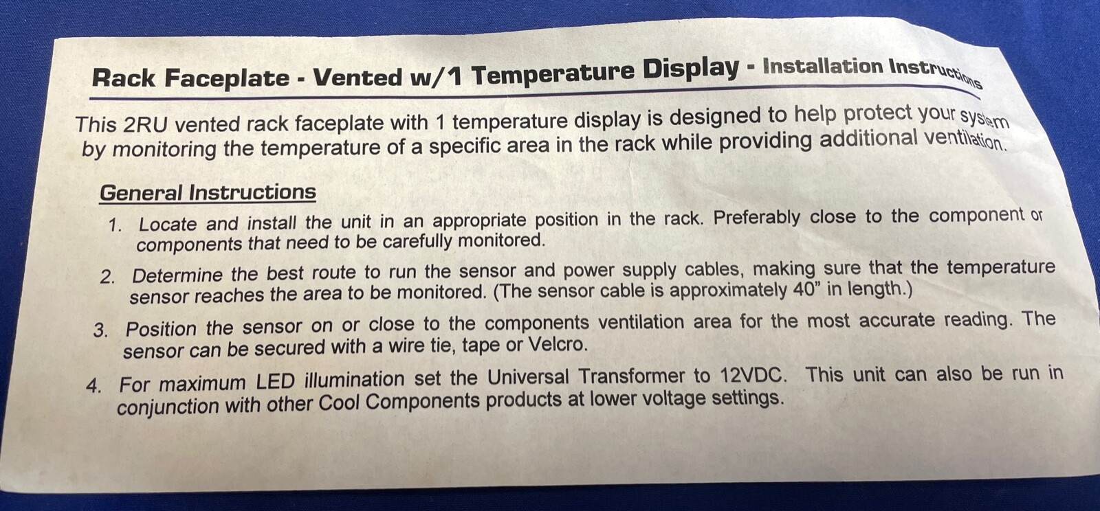 Cool Components RF2-1TMP-BLK, 2RU Rack MetalFaceplate w/Temperature display-NEW