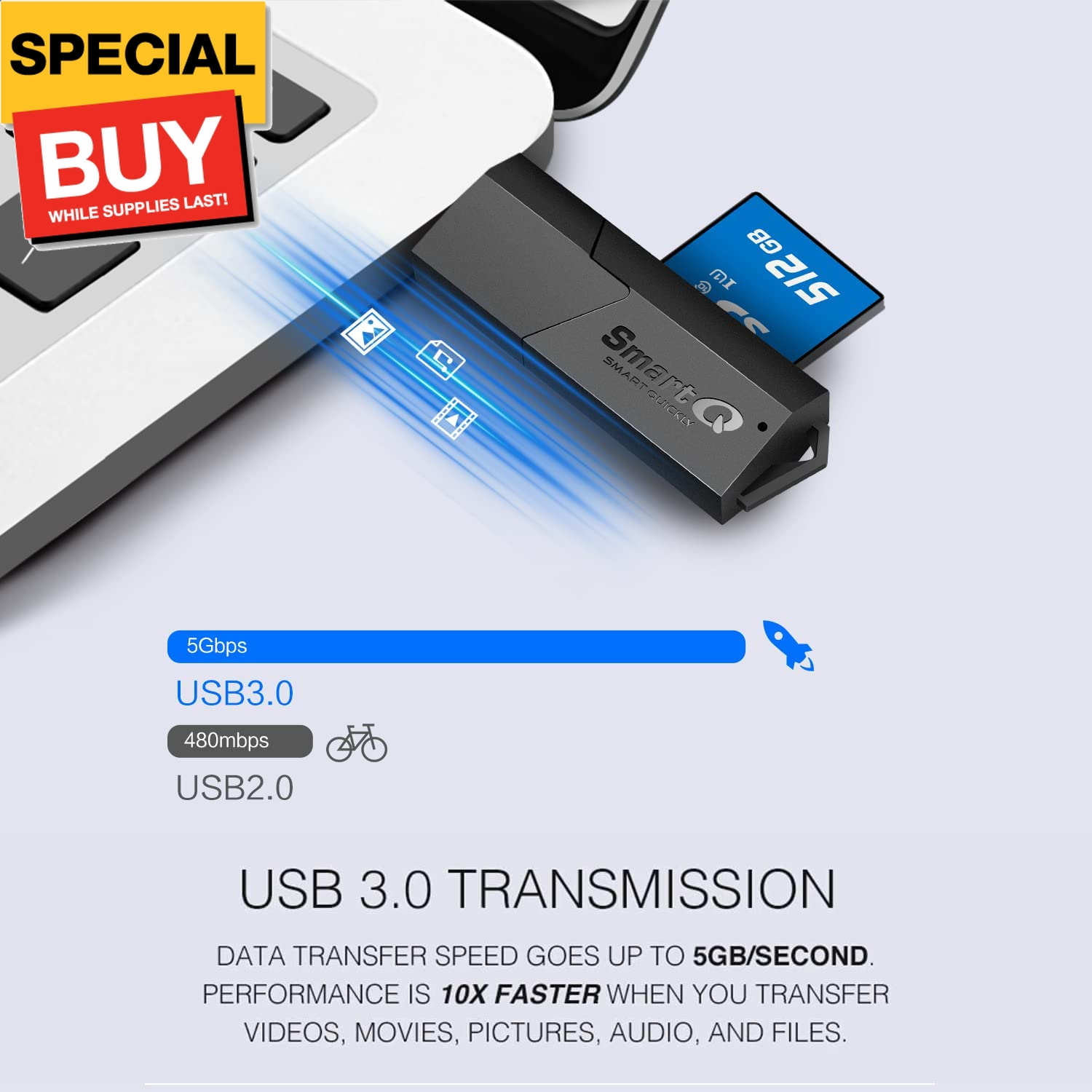 C307 USB 3.0 Portable Card Reader for SD, SDHC, SDXC, Microsd, Microsdhc, Micros