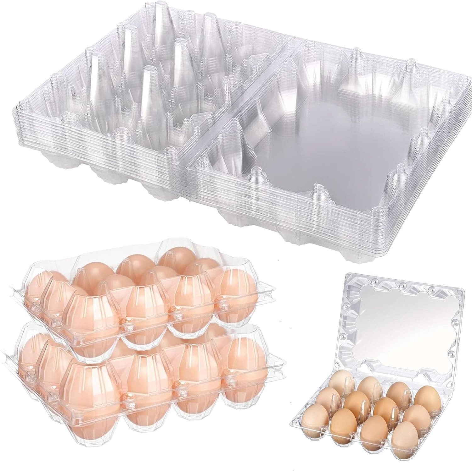 Space-Saving 12 Pack Egg Cartons - Clear Reusable Plastic for Safe Egg Storage