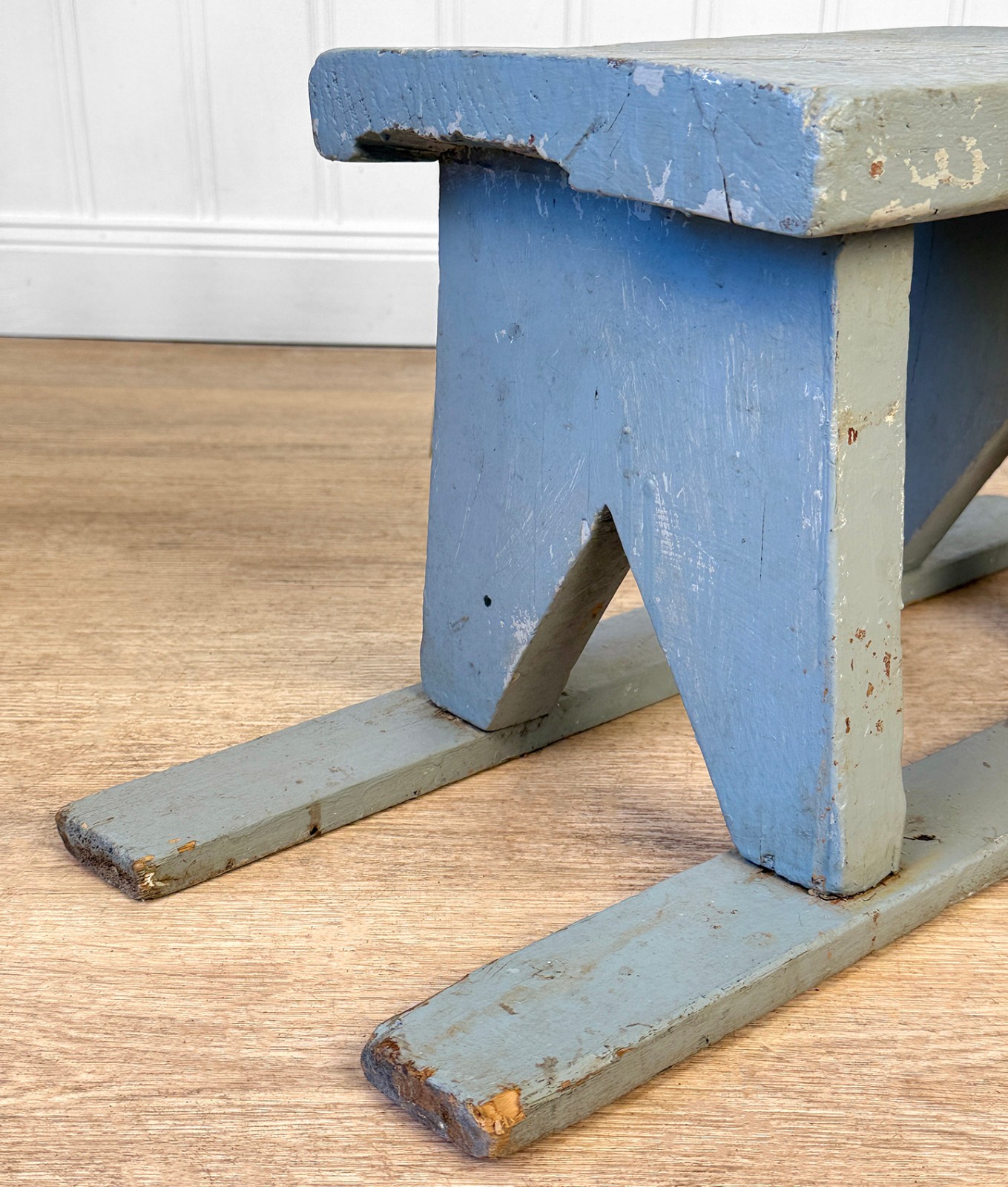 Antique Primitive Farmhouse Gray Slat Bottom Milking Stool