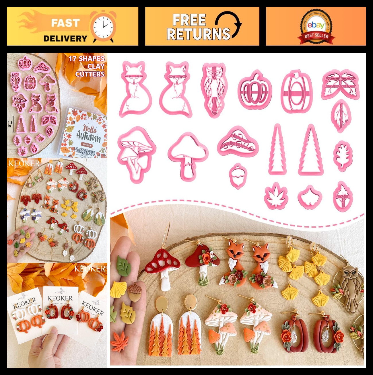17 Shapes Polymer Clay Cutters for Jewelry Making - Fall Pumpkin Earring Molds