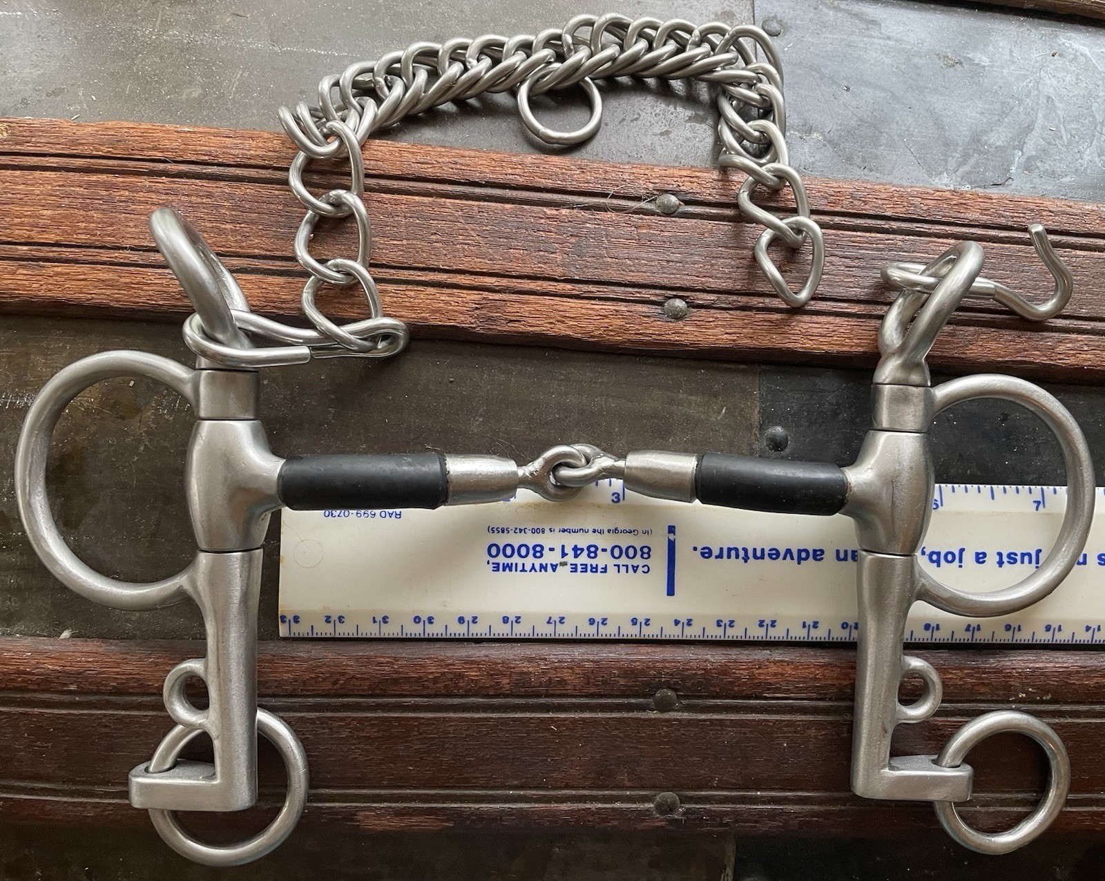 Rubber Bars, Pinchless Pelham Snaffle Bit 5” Burnished Stainless Steel W Chain.