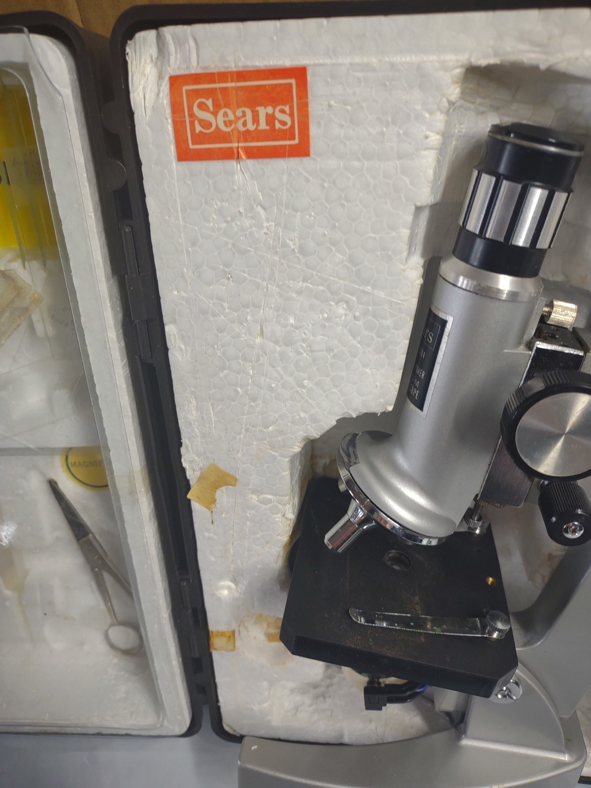 Sears Microscope Set Vintage, 200X Zoom Microscope,W/ Case & Extras