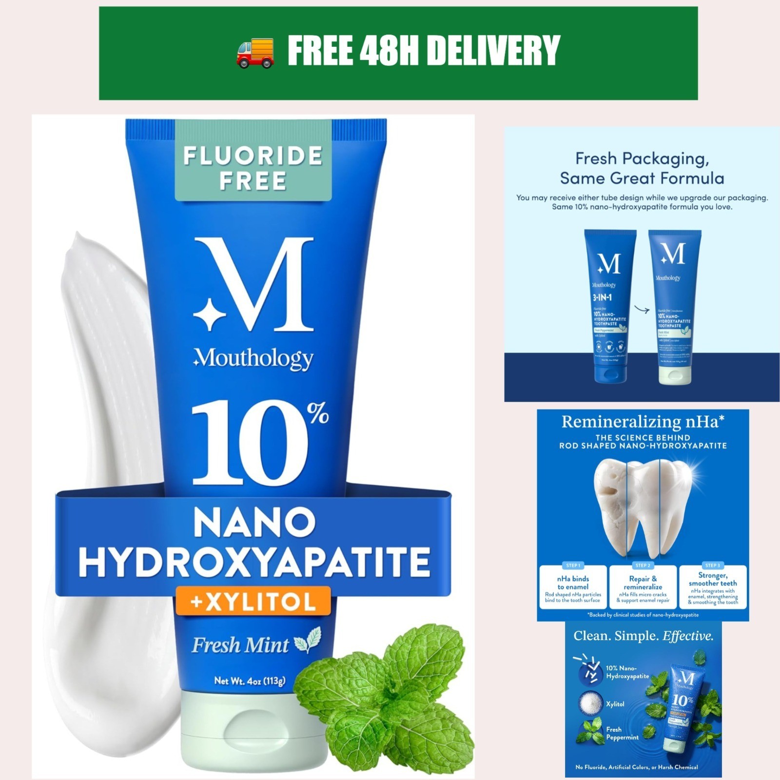 Mouthology 10% Nano Hydroxyapatite Toothpaste Fluoride Free 4oz