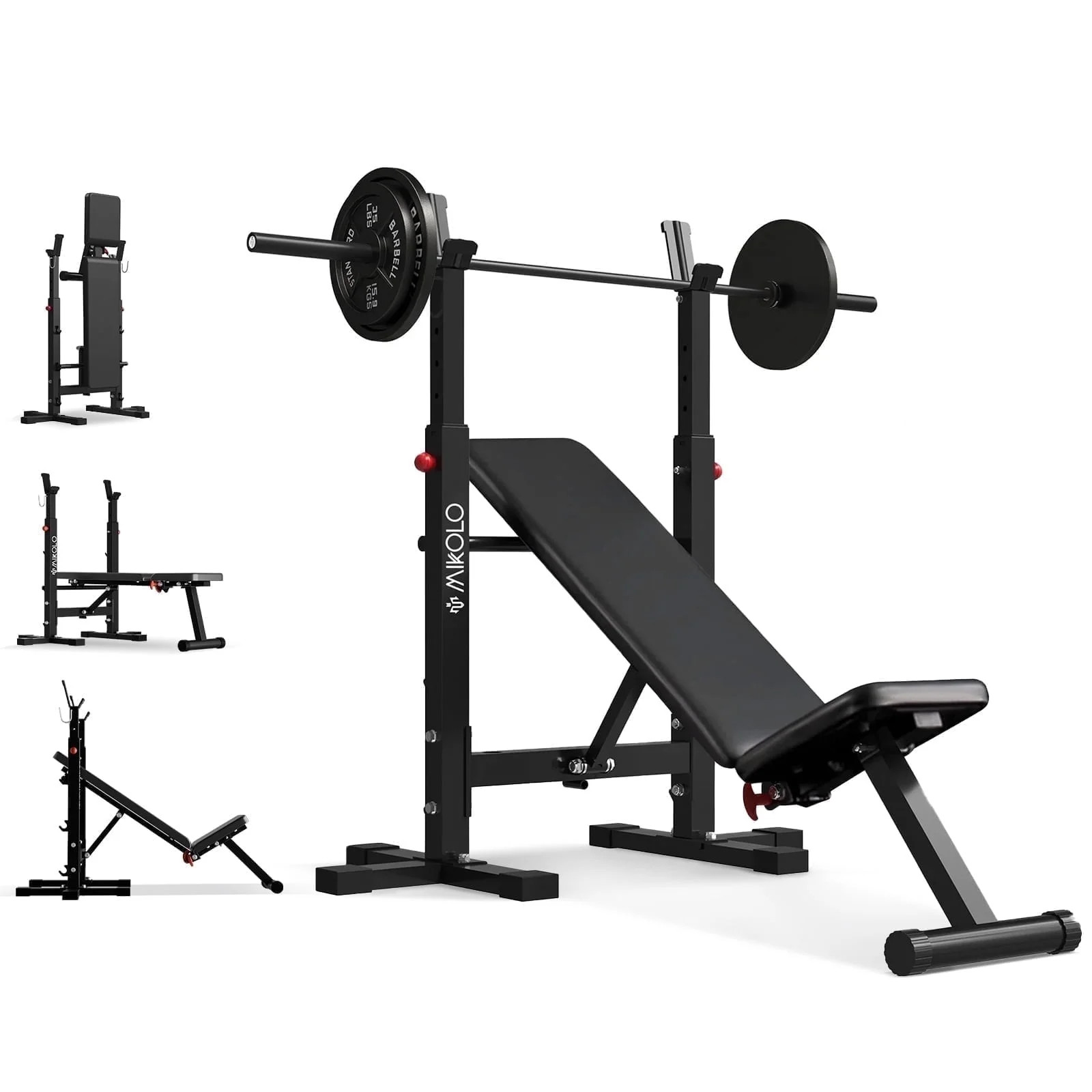 Adjustable Weight Bench, 660LBS Foldable Bench Press with Squat Rack, Multi-Func