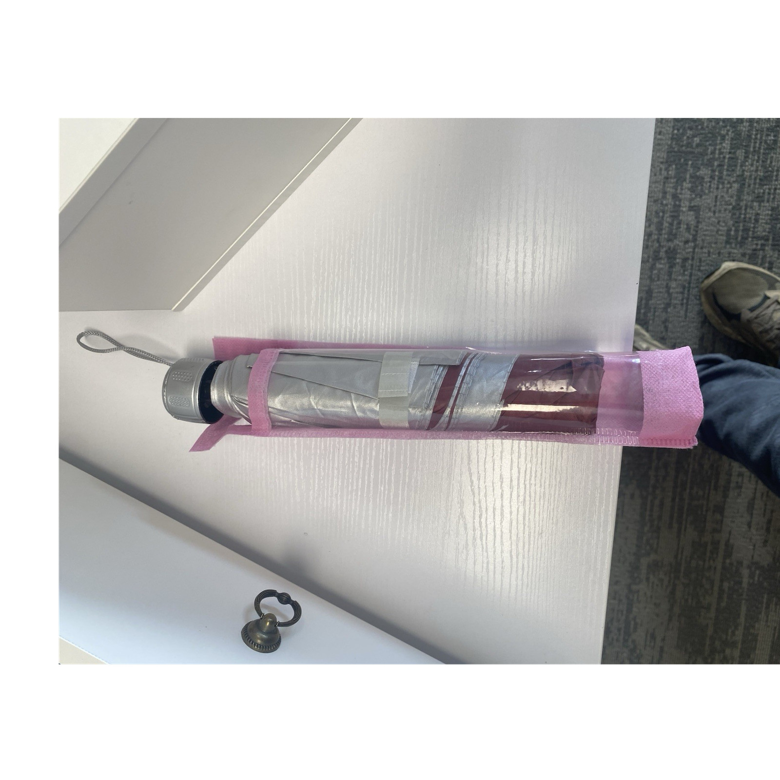 Compact Folding unisex Silver Umbrella with Pink and Blue Carry Sleeves