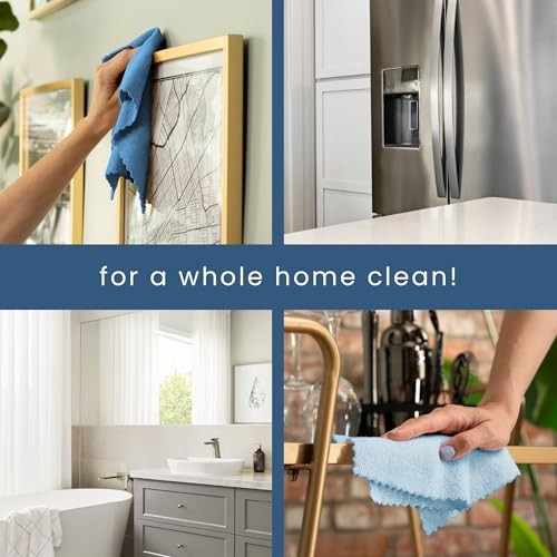 50 Pack Microfiber Cleaning Cloth with Box, Bulk Towels for Home, Blue