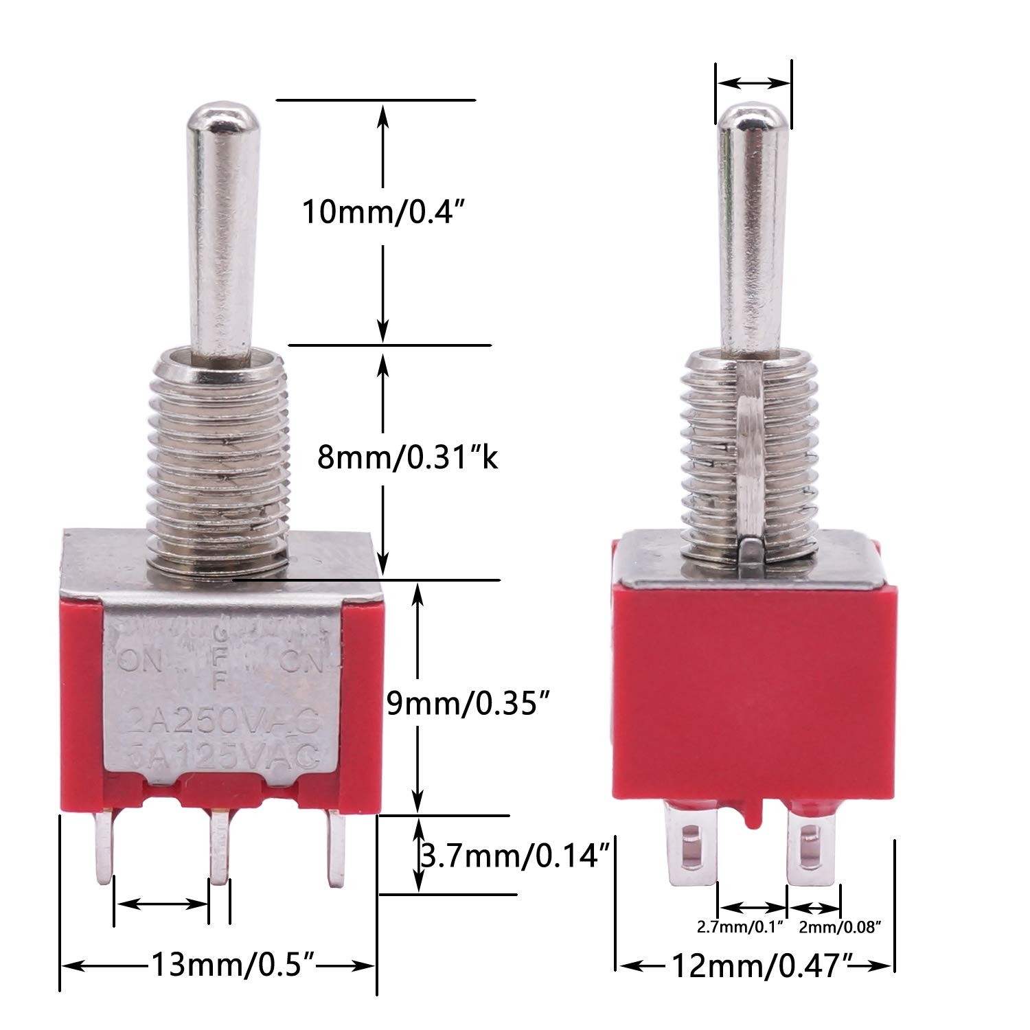 Twidec/6Pcs Mini Momentary Toggle Switch DPDT 3 Position 6 6Pin（ON)-OFF-(ON)