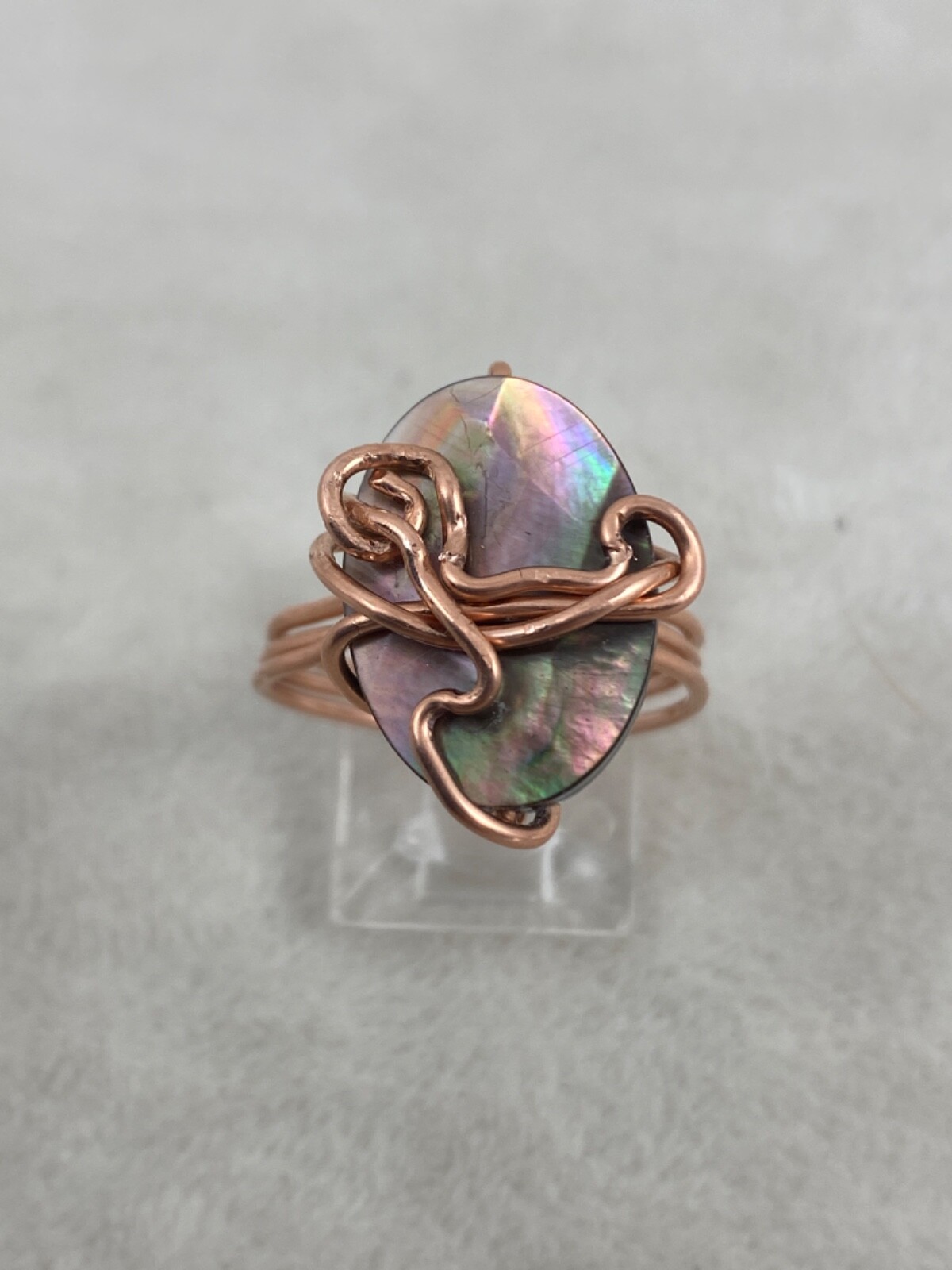 Handmade ~ Copper Wire Wrap Faceted Gray Mother of Pearl Ring Size 10 #324