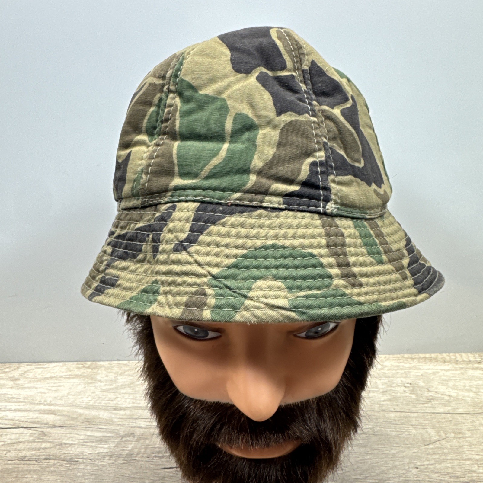 VTG Woodland Camo Jones Hunting Cap Bucket Hat M Korea Foam Insulated Ear Flaps
