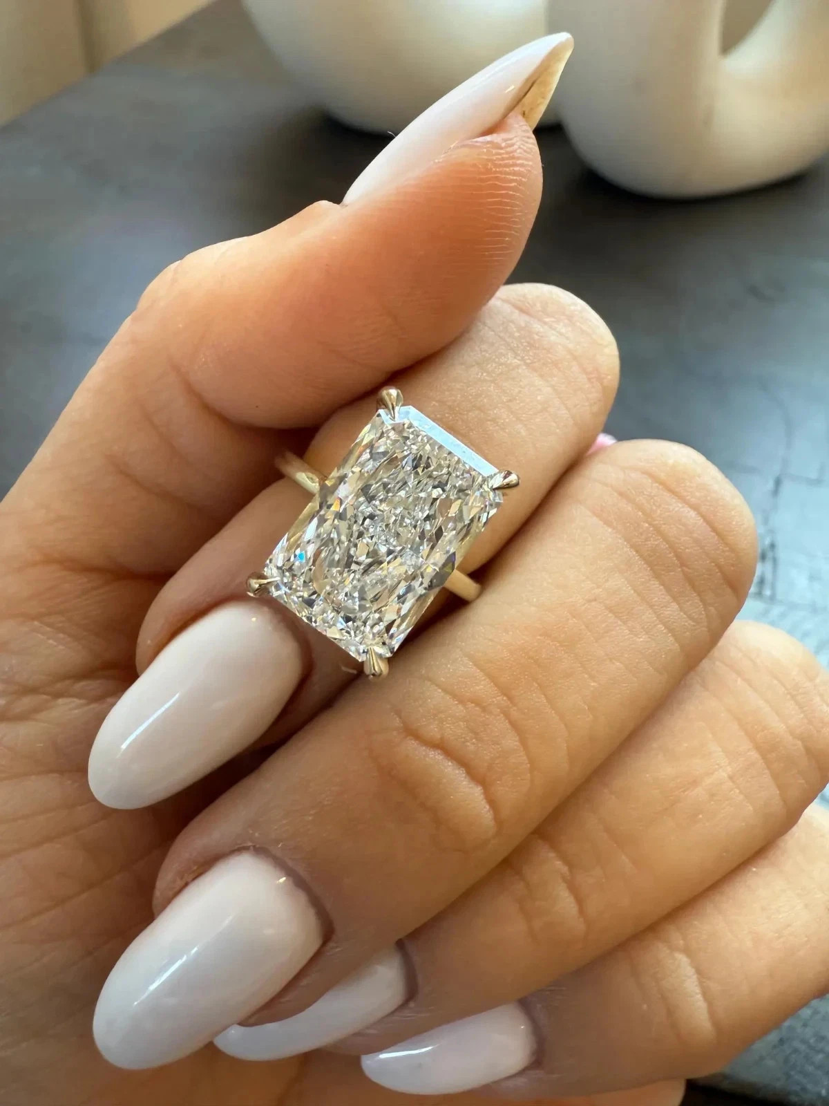 4.30Ct Radiant Cut Prong White Moissanite Engagement Ring 14K Yellow Gold Finish