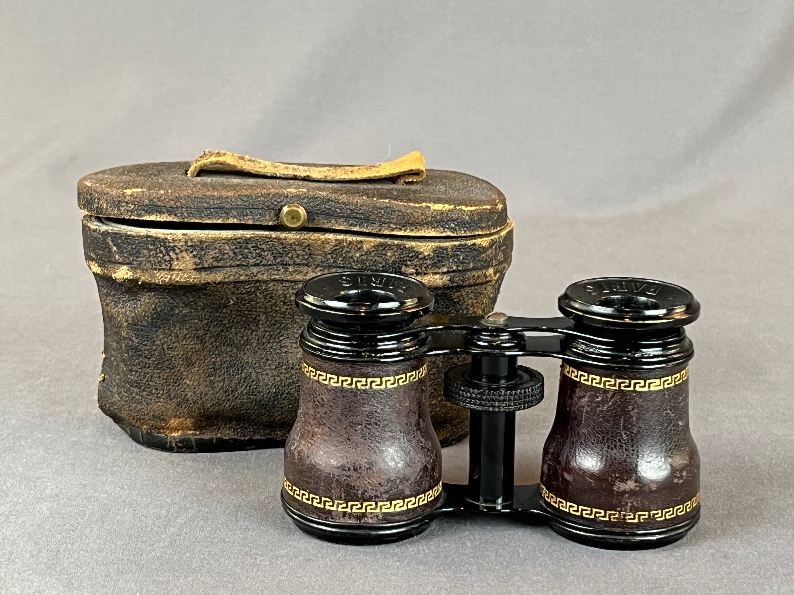 Antique LAMIER Paris Tooled Leather Opera Glasses Binoculars w/Original Case