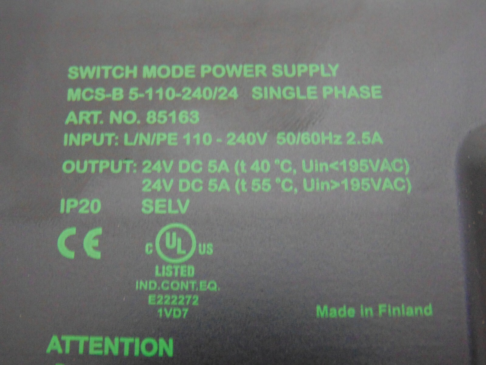 Murr Electronik MCS-B 5-110-240/24 Switch Mode Power Supply *used working