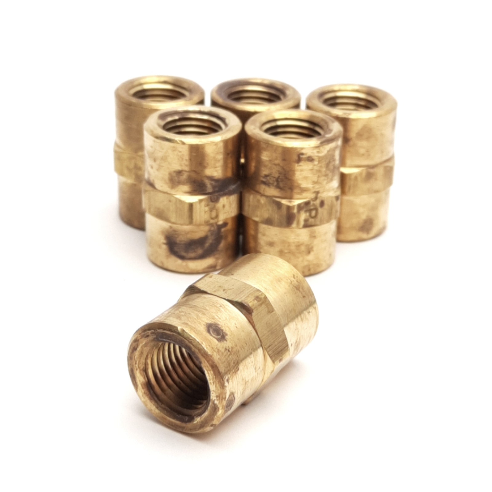 Lot of 6 Parker 207P-4 Brass Dryseal Pipe Coupler 1/4in Female, SAEJ530, SAEJ531