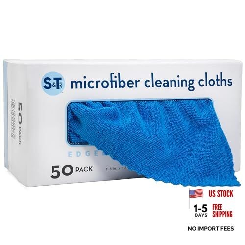 50 Pack Microfiber Cleaning Cloth with Box, Bulk Towels for Home, Blue