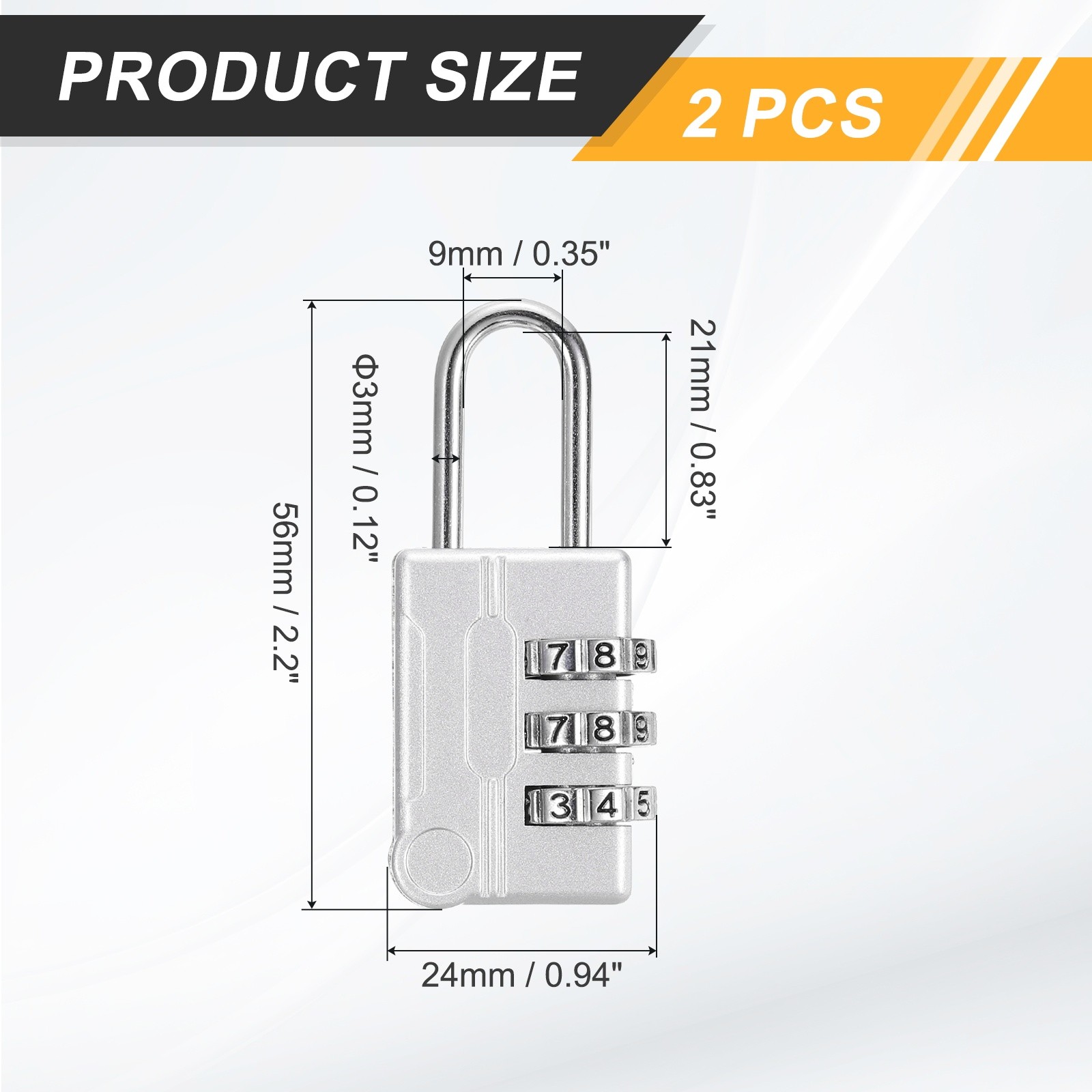 4Pcs Resettable 3 Digit Combination Lock Code Padlock, Gray (56 x 24mm)