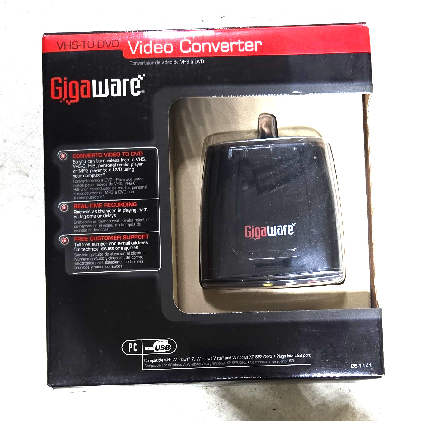 GigaWare VHS-to-DVD Video Converter 25-1141 USB S-Video Composite RCA NTSC/PAL