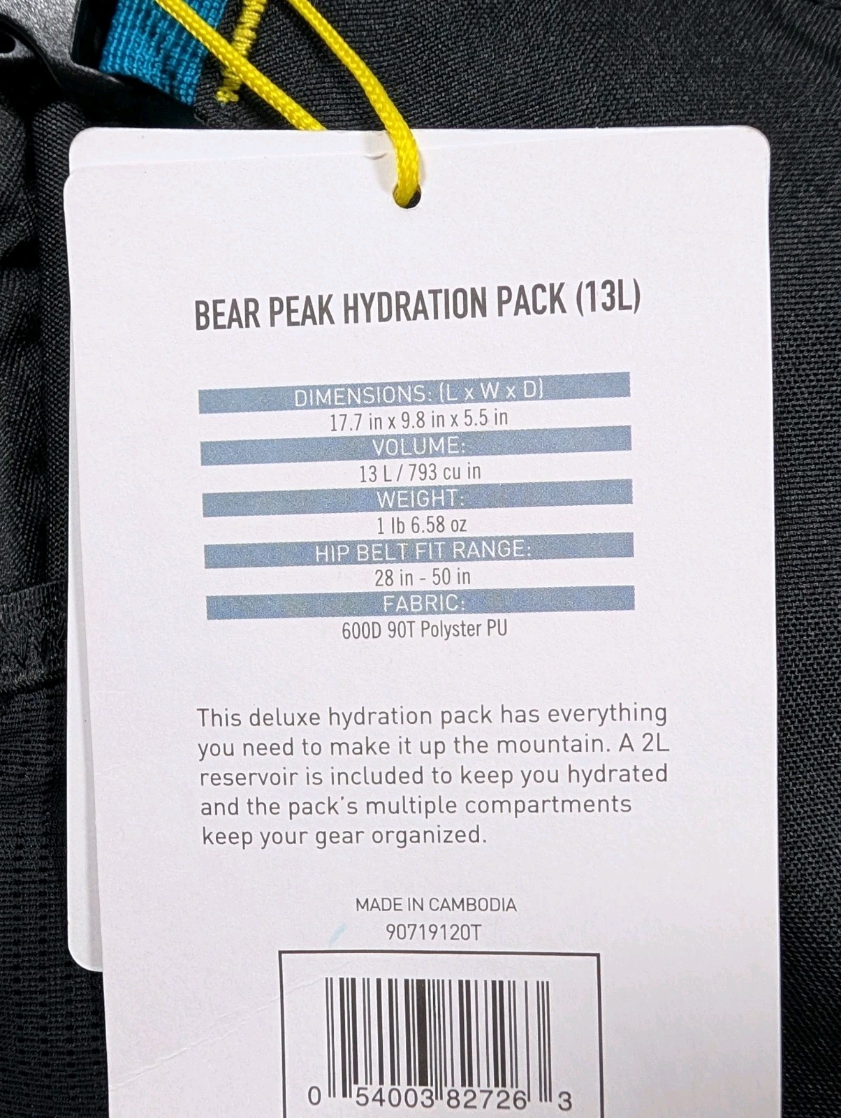 New With Tag Sierra Designs Bear Peak 13L Hydration Backpack Black Gorpcore