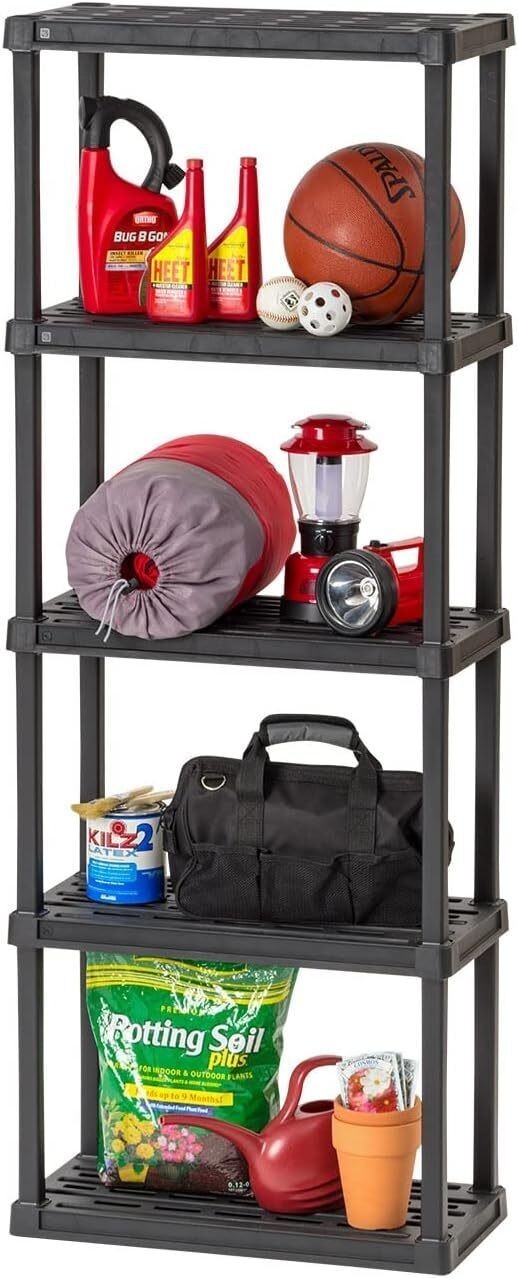 5-Tier Heavy Duty Plastic Shelving Unit Garage Rack Storage Organizer for Home