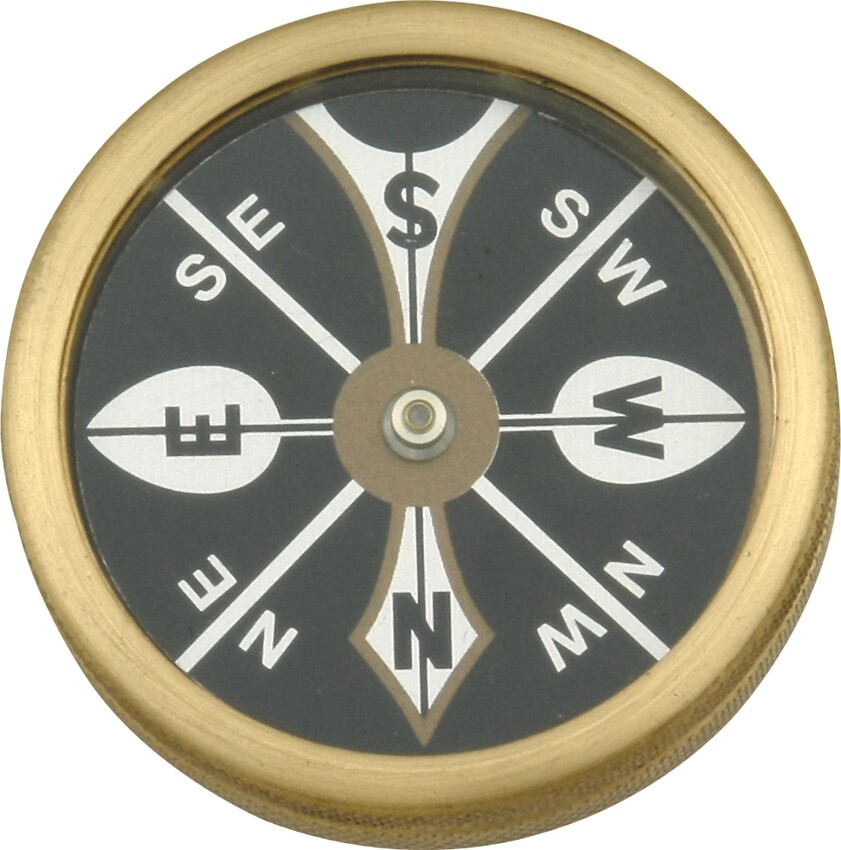 Marbles Large Pocket Compass Revolving Black Face Brass Reproduction of Original