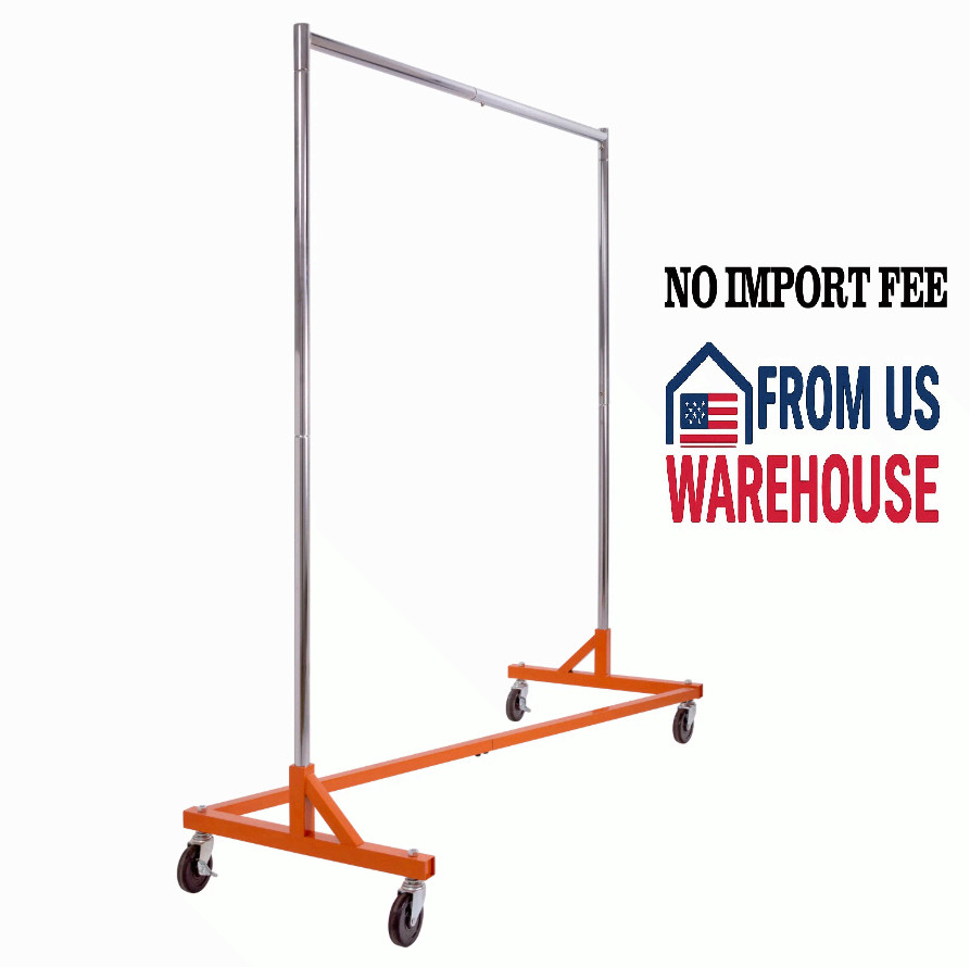 Econoco RZK8RNG Industrial Z Rack Orange Bolted Base Rolling Garment Rack 64"