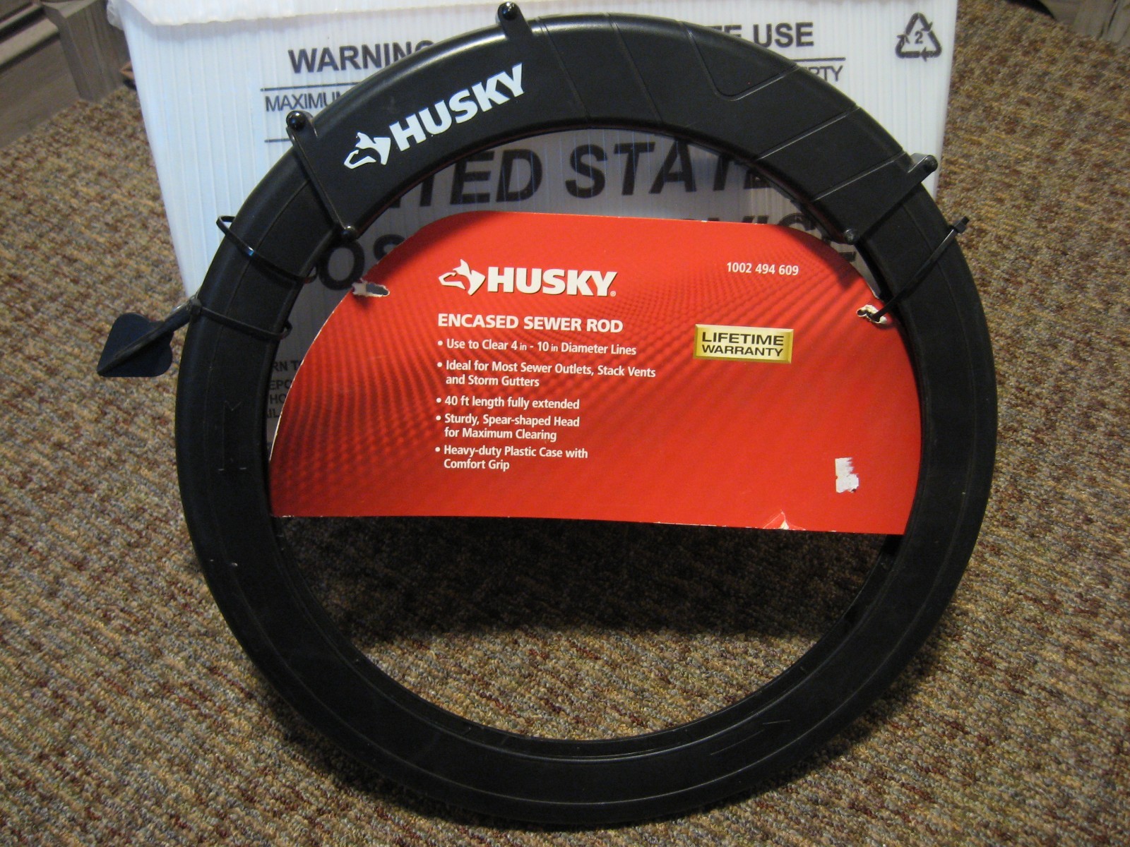 NEW Husky 40' Steel Sewer Rod - 40 Foot Encased Drain Clearing Cleaning Snake