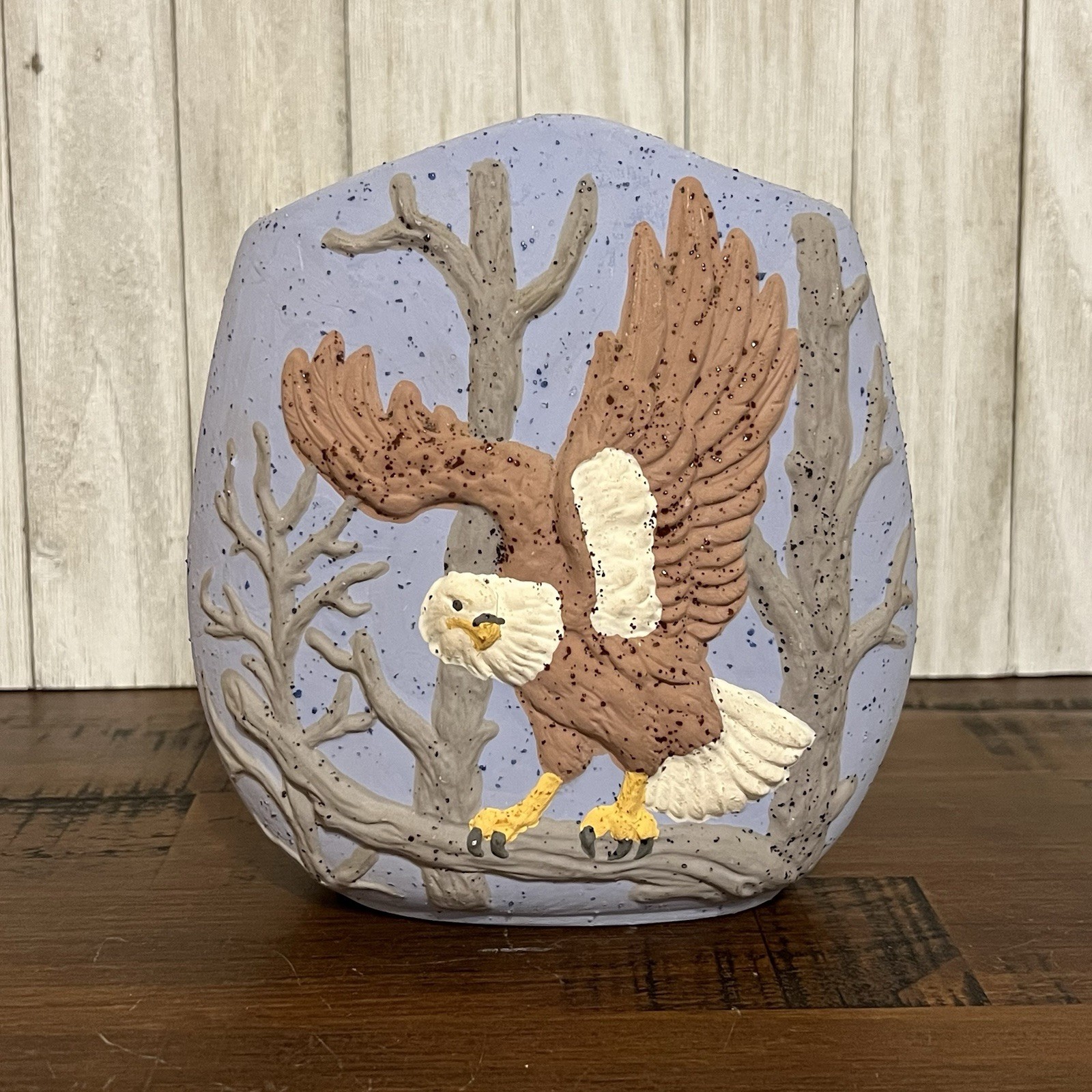 Vintage Hand Painted Eagle Vase Planter Ceramic Speckle Western Americana Decor