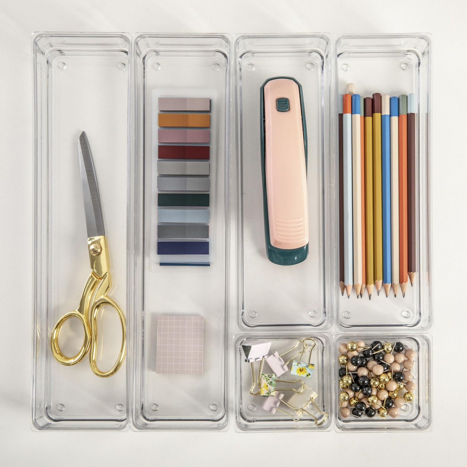 Martha Stewart Miles Stackable Desk Drawer Organizers, Clear, 6-Pack