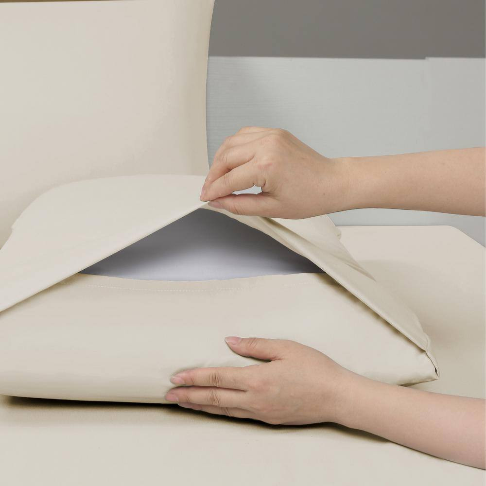 Twin Size Microfiber Sheet Set with 8 In. Double Storage Side Pockets, Coconut M