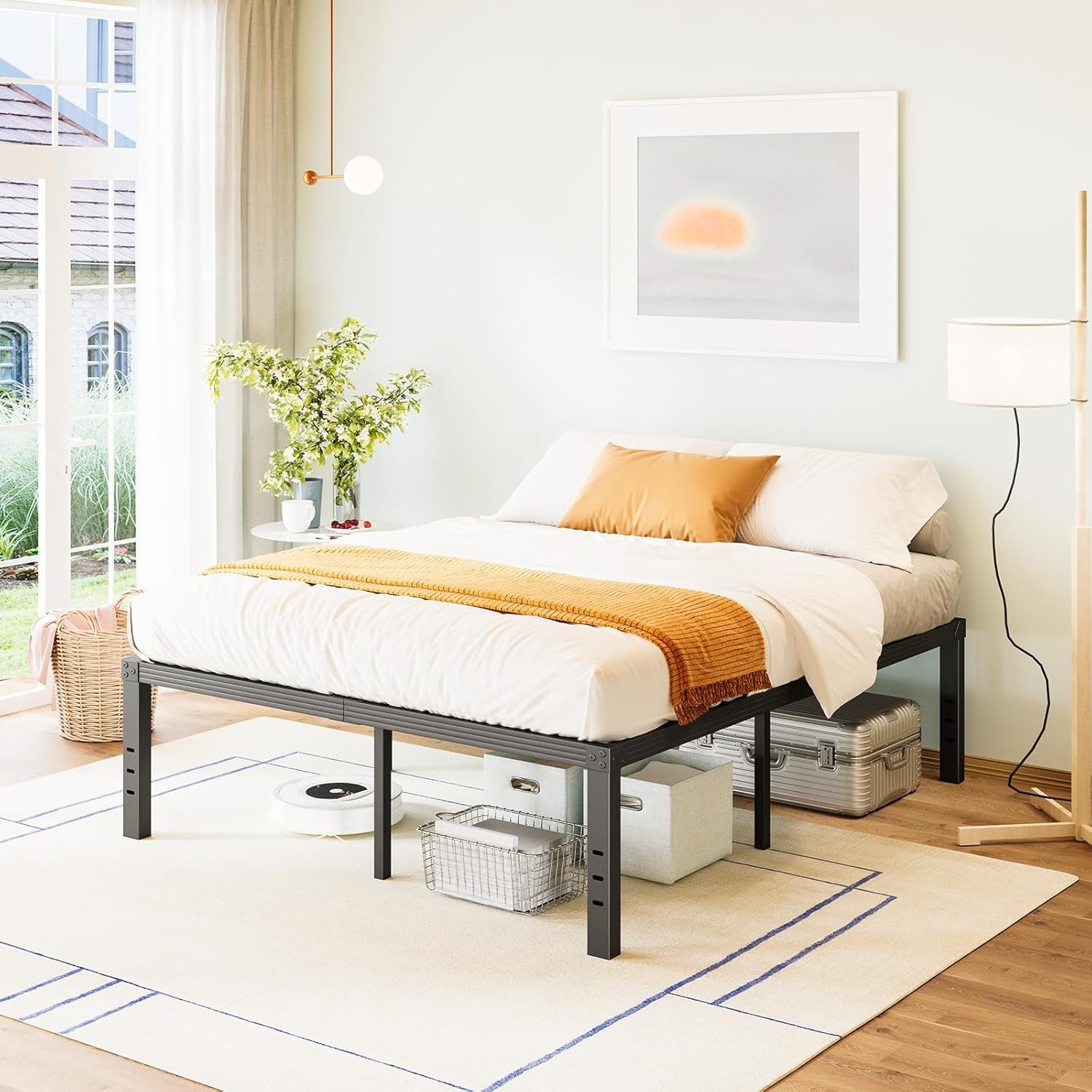 Bed-Frame-Queen 14 Inch Metal Platform Bed-Frame No Box Spring Needed Heavy Duty