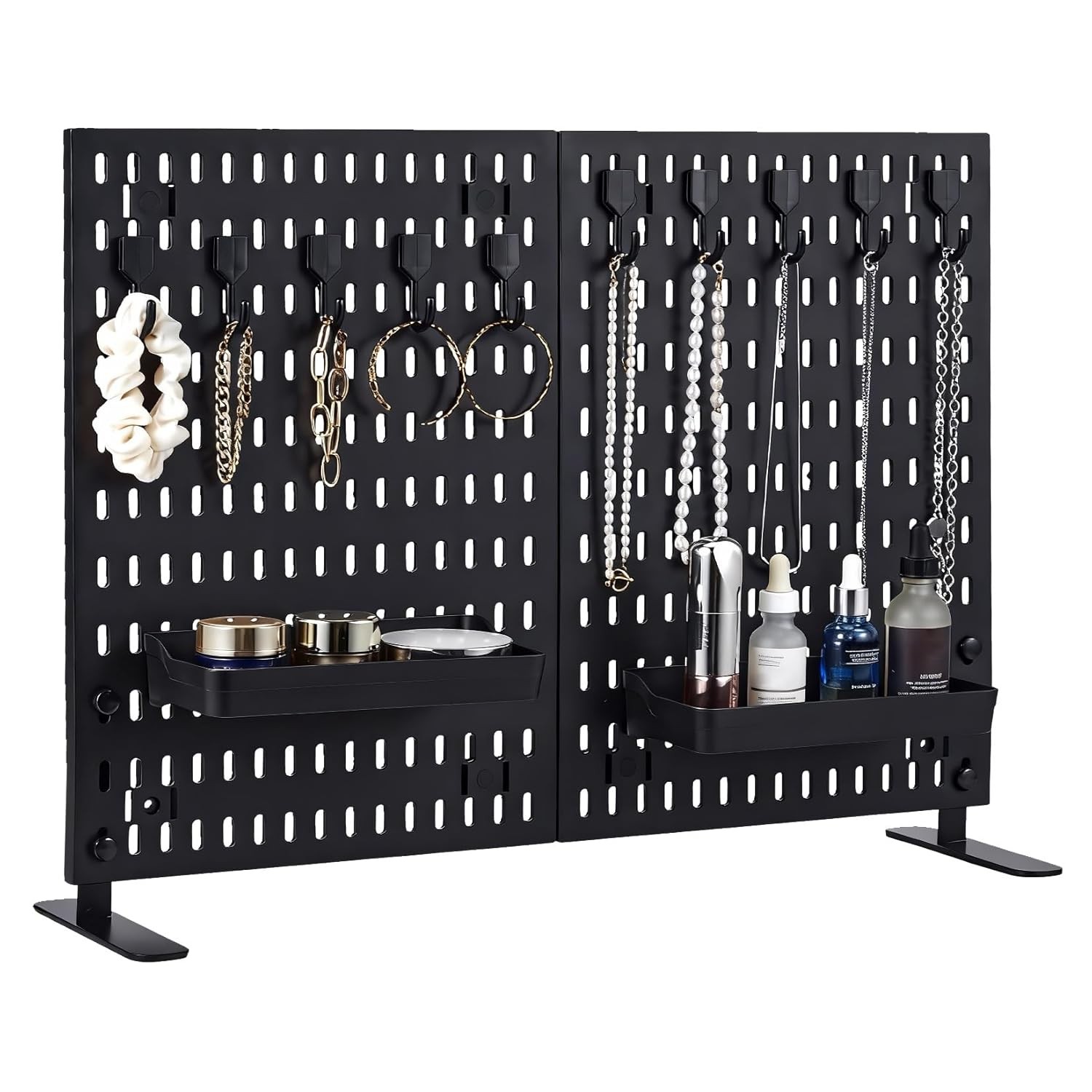 Tabletop Peg Board Display Stand w/10 Hooks&2 Trays No Drilling Plastic Pegboard