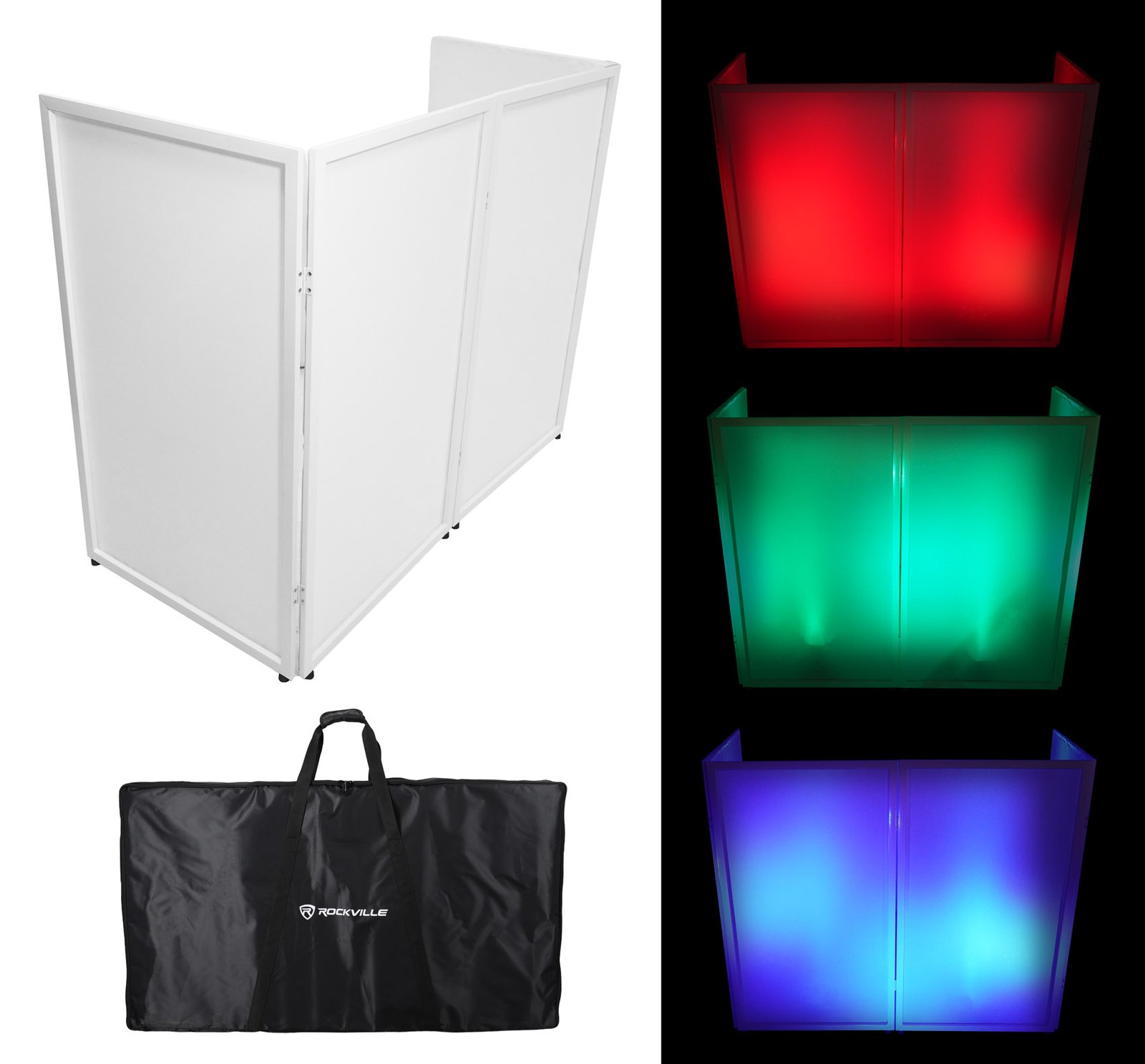 Rockville RFXLW White Portable DJ Facade 112" x 48" Steel Frame Booth+Bag+Scrim