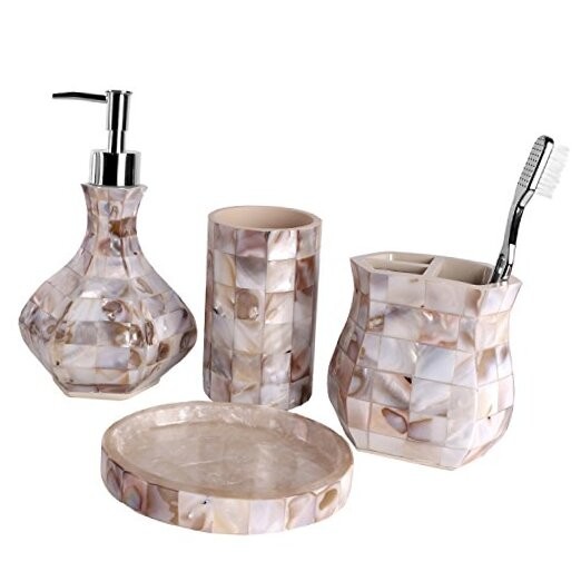Milano Bath Ensemble, 4 Piece Bathroom Accessories Set, Mother of Pearl