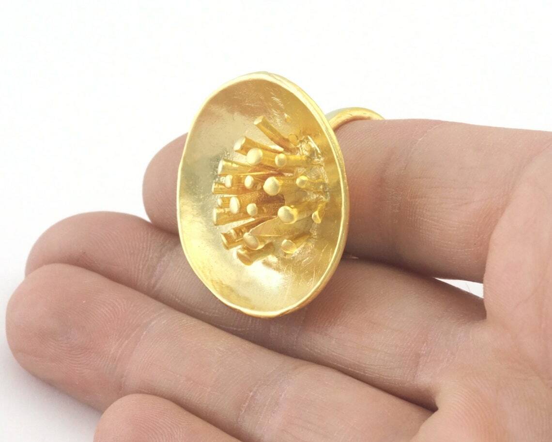 Flower Adjustable Ring Matte gold plated Brass  7.5-10 US size 4016